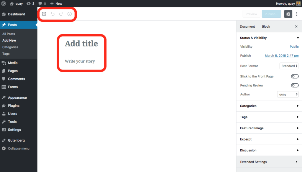 Creating a New Post  - Gutenberg