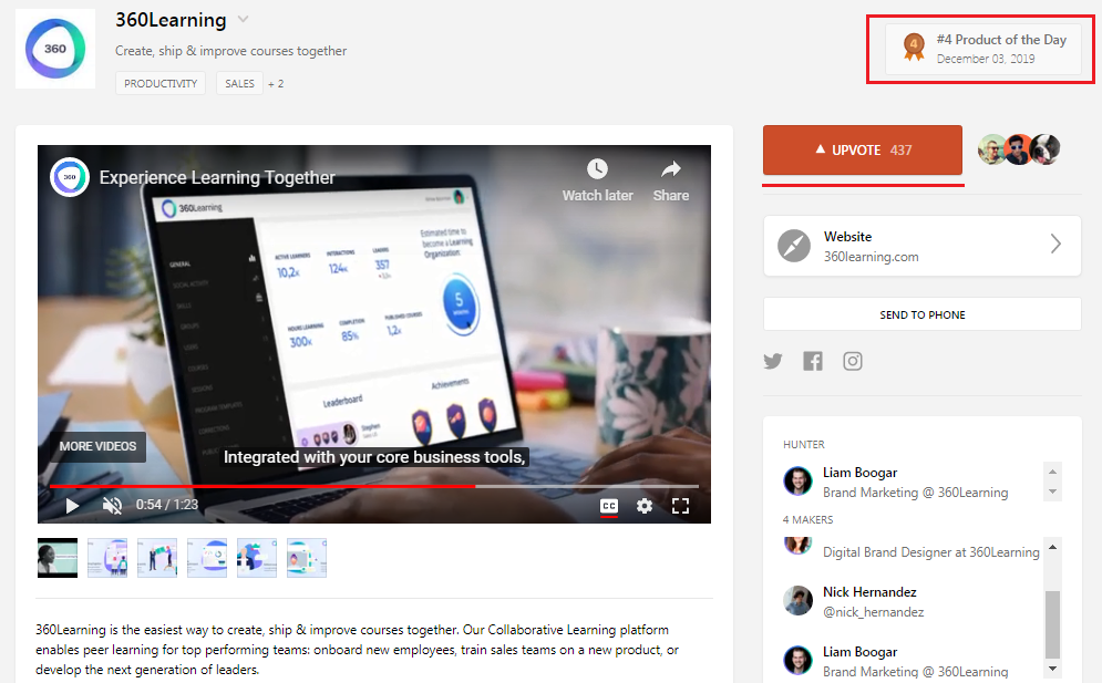 360Learning on producthunt